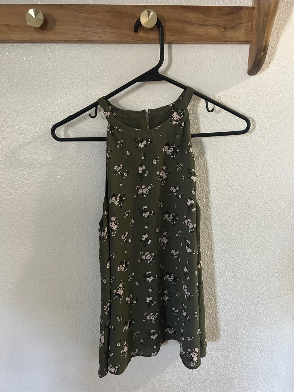 LOFT Olive Green Floral Halter Neck Top